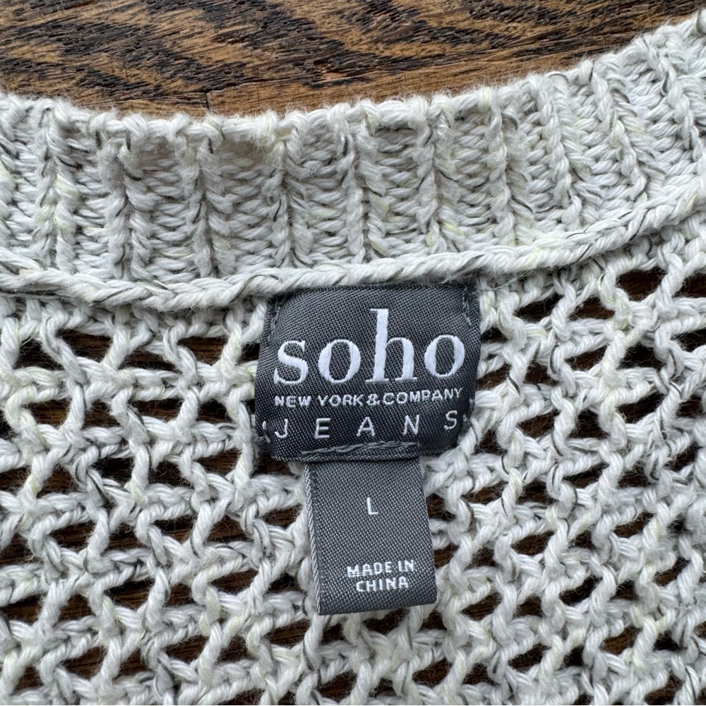 New York & Company Y2K Soho Cotton Chunky Knit Gray Quarter Sleeve Cardigan L - Picture 2 of 7